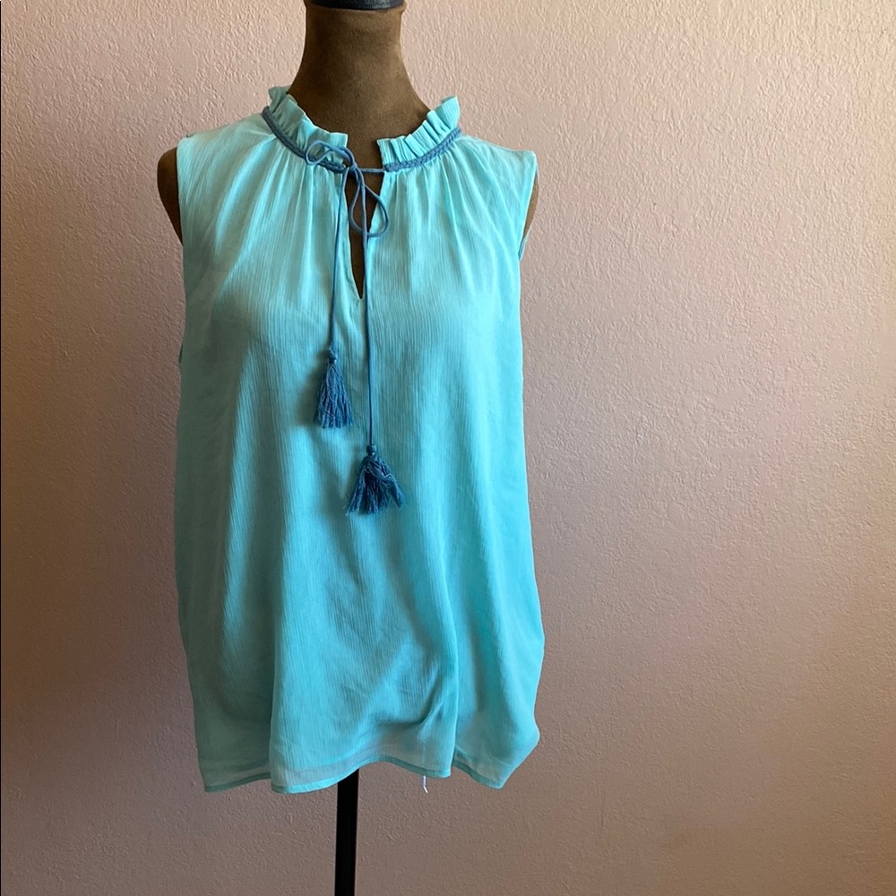 LOFT Sleeveless Blue Top with Tassels